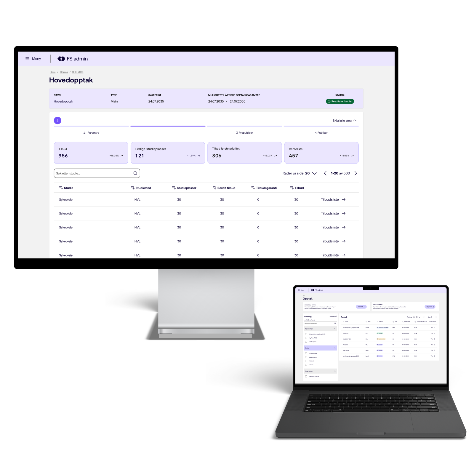 Forsiden av FS Admin